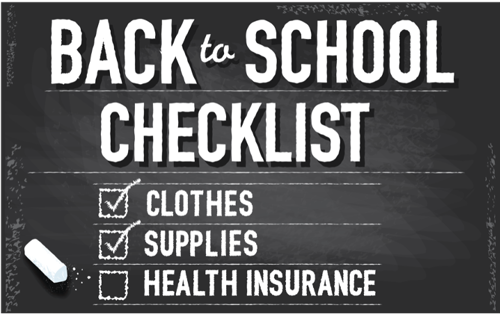 Back to School Checklist with three items: clothes, supplies, health insurance